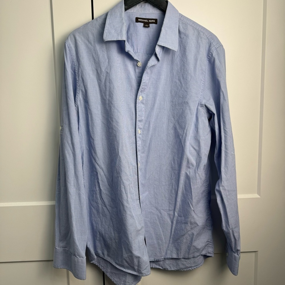 Michael Kors Men’s Blue Checked Button Down Shirt Size Large Great Condition